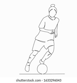 One continuous single drawing line art flat doodle sport, ball, soccer, girl, player. Isolated image hand draw contour on a white background
