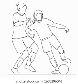 One continuous single drawing line art flat doodle sport, ball, soccer, girl, player. Isolated image hand draw contour on a white background
