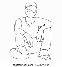 One continuous single drawing line art flat doodle flat, student, male, boy, teenager, people. Isolated image hand draw contour on a white background

