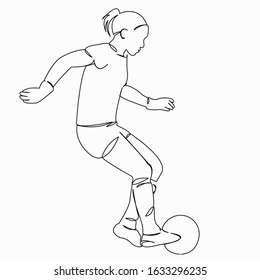 One continuous single drawing line art flat doodle sport, ball, soccer, girl, player. Isolated image hand draw contour on a white background
