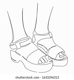 One continuous single drawing line art doodle female, fashion, shoe, leg, foot. Isolated image hand draw contour on a white background
