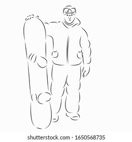 One continuous single drawing line art flat doodle snow, snowboard, sport, ski, season. Isolated image hand draw contour on a white background
