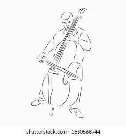 One continuous single drawing line art flat doodle outline, music, instrument, player, musician. Isolated image hand draw contour on a white background
