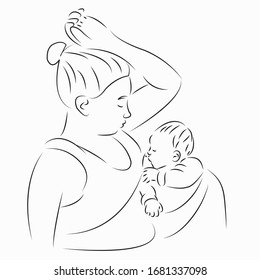 One continuous single drawing line art flat doodle parent, happy, mom, motherhood, mother. Isolated image hand draw contour on a white background
