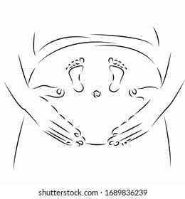 One continuous single drawing line art flat doodle legs of the baby in the mother tummy. Isolated flat illustration hand draw contour on a white background
