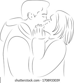 One continuous single drawing line art flat doodle kiss, love, girl, couple, valentine, male, female, romantic, relationship. Isolated image hand draw contour on a white background
