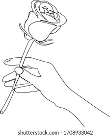 One continuous single drawing line art flat doodle single line, flower, rose, nature, plant, valentine, romantic, floral. Isolated image hand draw contour on a white background
