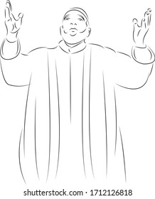 One continuous single drawing line art flat doodle muslim, religion, man, religious, traditional, spirituality, pray, holy. Isolated image hand draw contour on a white background
