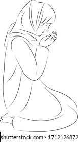One continuous single drawing line art flat doodle character, islamic, pray, beautiful, female. Isolated image hand draw contour on a white background
