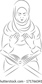 Una línea de dibujo continua doodle plano musulmán, religioso, religioso, islam. Contorno de dibujo a mano de imagen aislada sobre fondo blanco
