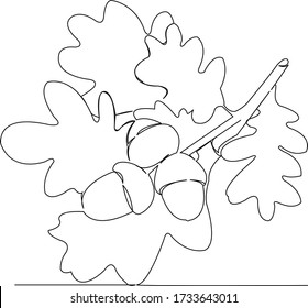 One continuous single drawing line art doodle acorn, tree, oak, nature, seed. Isolated flat illustration hand draw contour on a white background
