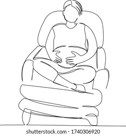 One continuous single drawing line art doodle girl, woman, pregnant, pregnancy, young. Isolated flat illustration hand draw contour on a white background
