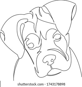 One continuous single drawing line art doodle animal, pet, dog, dog boxer, doggy. Isolated flat illustration hand draw contour on a white background
