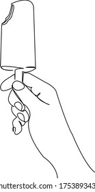 One continuous single drawing line art doodle people, person, hand, cream, food, sweet, ice, dessert. Isolated flat illustration hand draw contour on a white background
