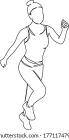 One continuous single drawing line art doodle one, run, continuous, girl, sport, women, athlete. Isolated flat illustration hand draw contour on a white background
