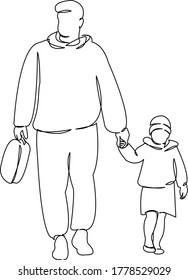 One continuous single drawing line art doodle girl child happy daughter father family childhood together. Isolated flat illustration hand draw contour on a white background
