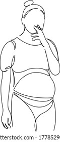 One continuous single drawing line art doodle girl pregnancy pregnant smoke cigarette baby. Isolated flat illustration hand draw contour on a white background