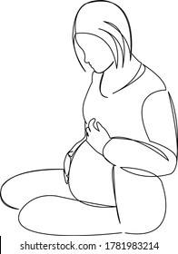 One continuous single drawing line art doodle pregnancy, mother, female, woman, baby. Isolated flat illustration hand draw contour on a white background
