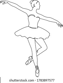 One continuous single drawing line art doodle beautiful, drawing, ballet, dancer. Isolated flat illustration hand draw contour on a white background
