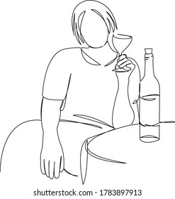 One continuous single drawing line art doodle wine, female, girl, drink, people, alcohol. Isolated flat illustration hand draw contour on a white background
