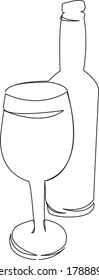 One continuous single drawing line art doodle bottle, glass, drink, beverage, isolated, alcohol. Isolated flat illustration hand draw contour on a white background
