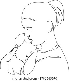 One continuous single drawing line art doodle parent, mother, female, motherhood, child, girl, family. Isolated flat illustration hand draw contour on a white background
