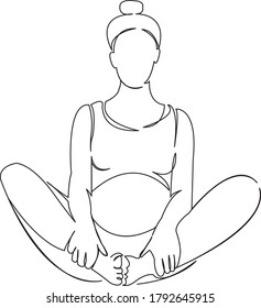 One continuous single drawing line art doodle relaxation, pregnancy, pregnant, sitting, motherhood, yoga. Isolated flat illustration hand draw contour on a white background
