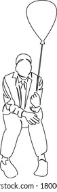 One continuous single drawing line art doodle balloon, man, happy, male, business, happiness. Isolated flat illustration hand draw contour on a white background
