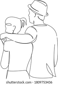 One continuous single drawing line art doodle couple, love, happy, woman, girl, man, romantic. Isolated flat illustration hand draw contour on a white background

