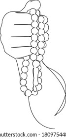 One continuous single drawing line art doodle hand, religion, rosary, faith, religious. Isolated flat illustration hand draw contour on a white background
