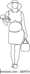 One continuous single drawing line art doodle pregnancy, dog, woman, pregnant, belly, expecting. Isolated flat illustration hand draw contour on a white background
