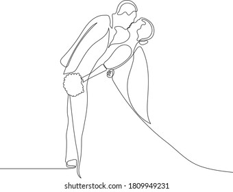 One continuous single drawing line art doodle wedding, bride, groom, couple, love, celebration, romantic.