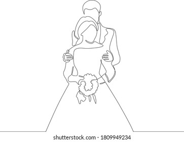 One continuous single drawing line art doodle wedding, bride, groom, couple, love, celebration, romantic.