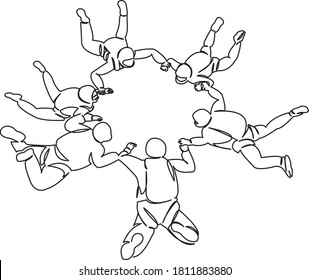 One continuous single drawing line art doodle diving, sky, fun, extreme, sport, parachuting. Isolated flat hand draw contour on a white background
