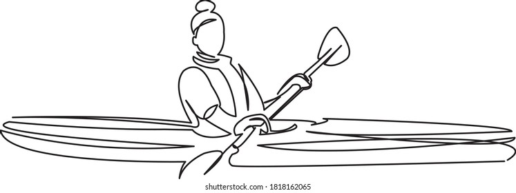 One continuous single drawing line art doodle activity, kayak, water, adventure, outdoor, sport, women. Isolated flat illustration hand draw contour on a white background
