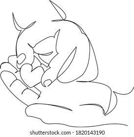 One continuous single drawing line art flat doodle two, hand, heart, valentine, love, romantic. Isolated image hand draw contour on a white background
