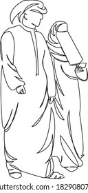 One continuous single drawing line art flat doodle couple, muslim, people, arabic, islam, married. Isolated image hand draw contour on a white background
