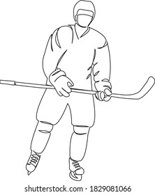 Eine durchgängige Linie für die Zeichnung Kunst flach doodle Hockey, Sport, Menschen, Eis, Athlet, Skate, Action. Einziger handgezeichneter Hintergrund
