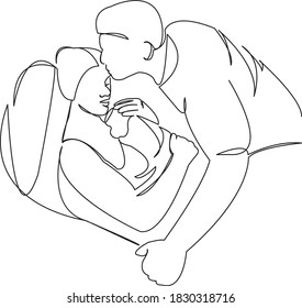One continuous single drawing line art flat doodle parent, people, child, baby, family, newborn. Isolated image hand draw contour on a white background
