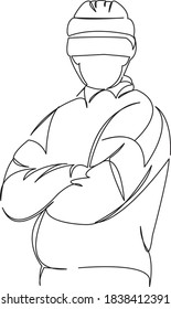 One continuous single drawing line art flat doodle sport, referee, hockey, ice, rink, man, puck, skate, athlete, arbiter. Isolated image hand draw contour on a white background
