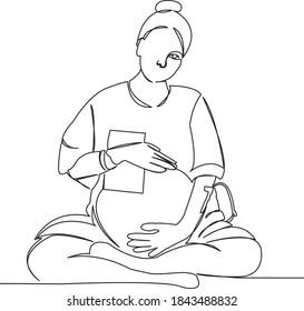 One continuous single drawing line art flat doodle pregnant, birth, female, care, pregnancy, maternity, hospital, expecting, prenatal. Isolated image hand draw contour on a white background
