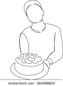 One continuous single drawing line art flat doodle cake, man, male, food, dessert. Isolated image hand draw contour on a white background
