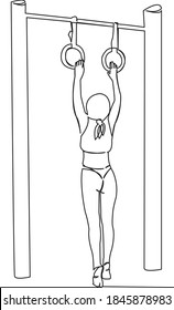 One continuous single drawing line art flat doodle white background, sport, exercise, female, athlete, gymnastic, workout. Isolated image hand draw contour on a white background

