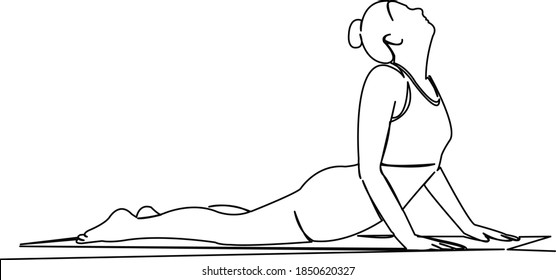 One continuous single drawing line art flat doodle yoga, woman, lifestyle, health, female, sport, sun, symbol. Isolated image hand draw contour on a white background

