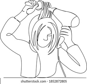 One continuous single drawing line art flat doodle beautiful, girl, hair, beauty, style, curl, comb, hairdo. Isolated image hand draw contour on a white background
