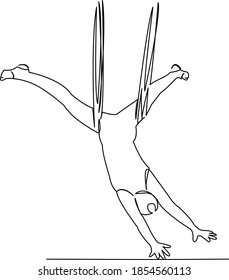 One continuous single drawing line art flat doodle yoga, hammock, aerial, fitness, balance, sport, antigravity. Isolated image hand draw contour on a white background
