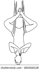 One continuous single drawing line art flat doodle yoga, hammock, aerial, fitness, balance, sport, antigravity. Isolated image hand draw contour on a white background
