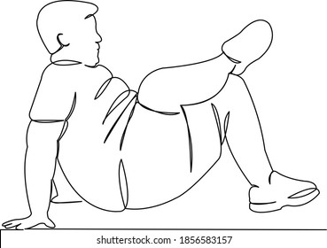 One continuous single drawing line art flat doodle fitness, fat, exercise, man, male, weight, obese. Isolated image hand draw contour on a white background
