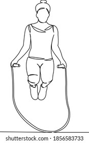 One continuous single drawing line art flat doodle girl, fitness, rope, sport, exercise, jump. Isolated image hand draw contour on a white background
