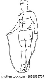 One continuous single drawing line art flat doodle continuous, fitness, rope, man, sport, fit, jumping. Isolated image hand draw contour on a white background
